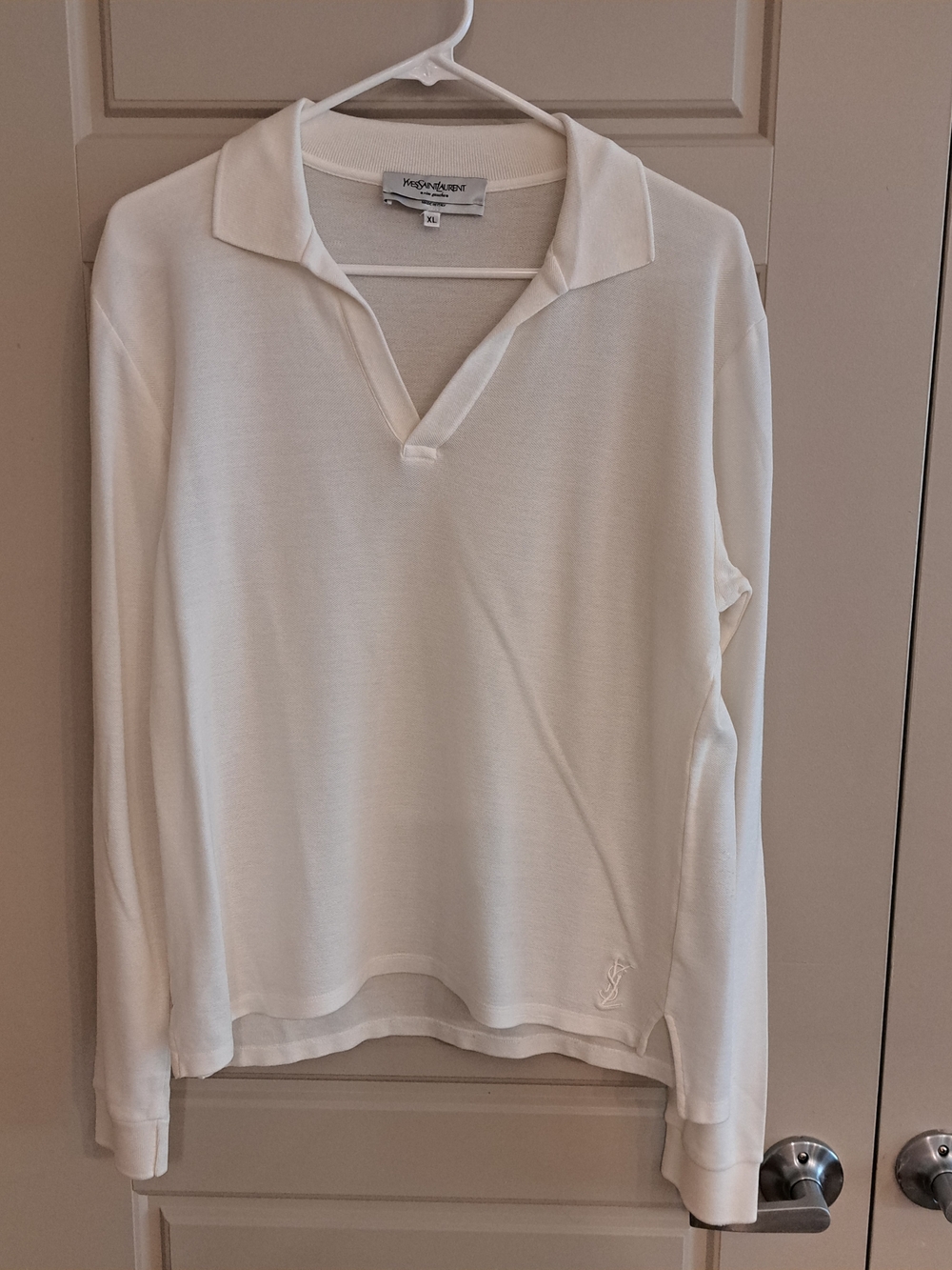 Men's Yves Saint Laurent Cream Long-Sleeve Polo Knit